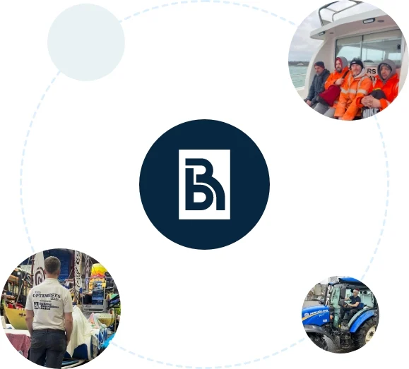 BR company logo with various work scenarios.