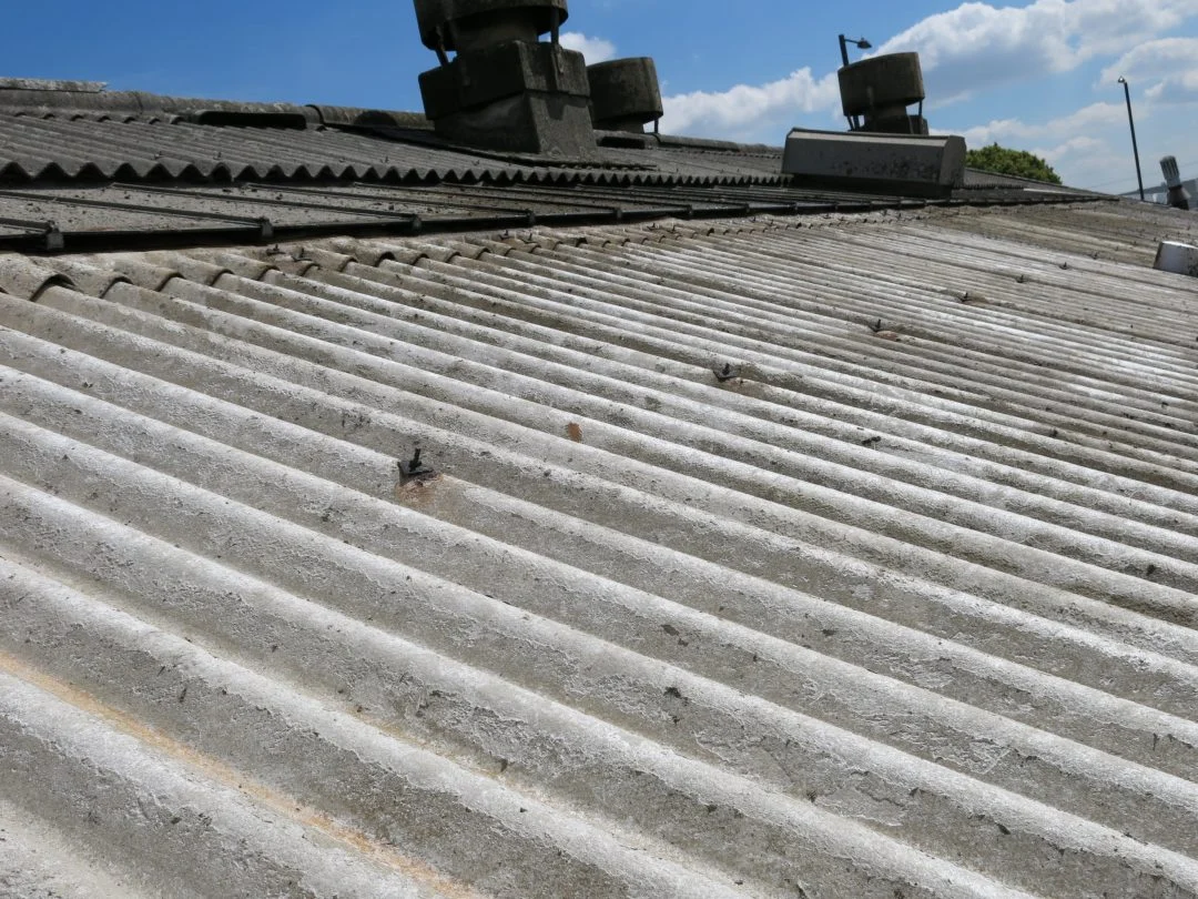 Corrugated roof under clear blue sky